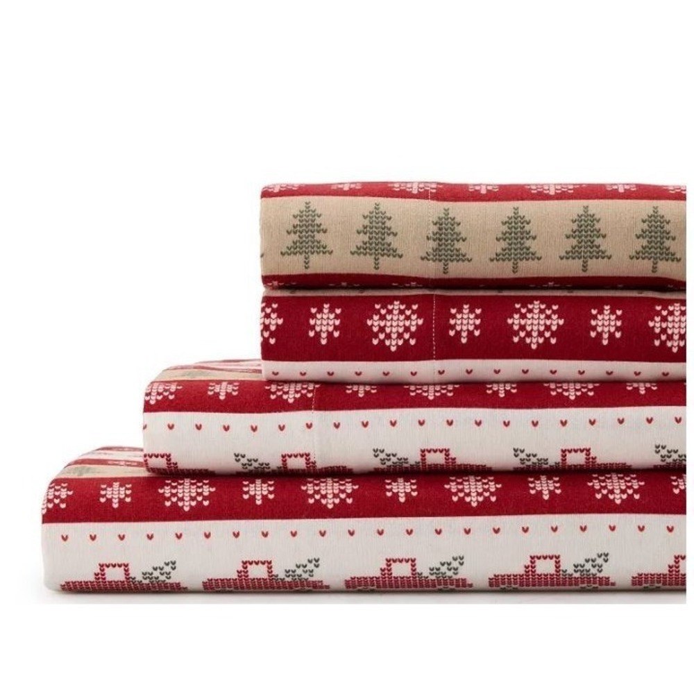 Flannel Sheet Set, Full, Cuddl Duds Heavyweight Cotton Truck Fairisle Warm Cozy
